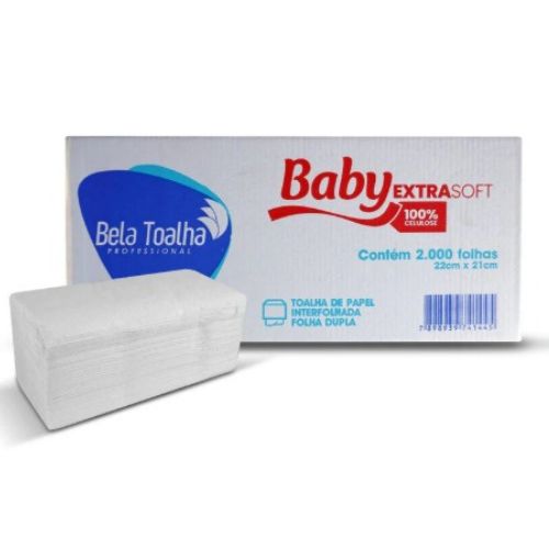 TOALHA PAPEL 2 DOBRAS FOLHA DUPLA 2000 FOLHAS 22,5X21 BABY 30 GRAMAS