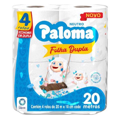 PAPEL HIGIENICO FOLHA DUPLA PALOMA NEUTRO COM 20M 1X4 UNIDADES 
