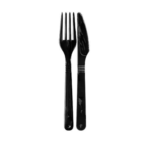 CONJUNTO FACA+GARFO PRETO 1X150 UNIDADES PLASTFOOD