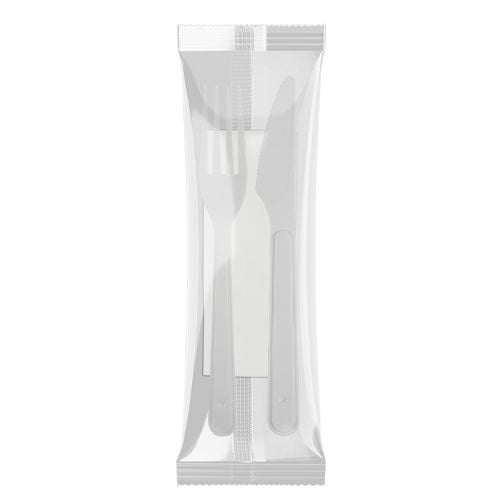 CONJUNTO GARFO/FACA/GUARDANAPO BRANCO CX 150 UNIDADES PLASTFOOD