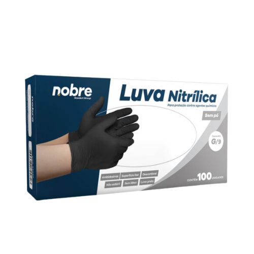 LUVA NITRILICA PRETA TAM G COM 100 UNIDADES NOBRE 