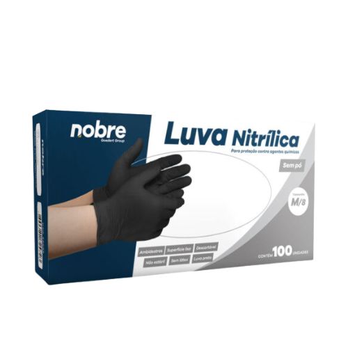 LUVA NITRILICA PRETA TAM M COM 100 UNIDADES NOBRE 
