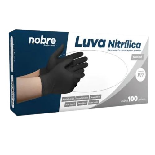 LUVA NITRILICA PRETA TAM P COM 100 UNIDADES NOBRE 