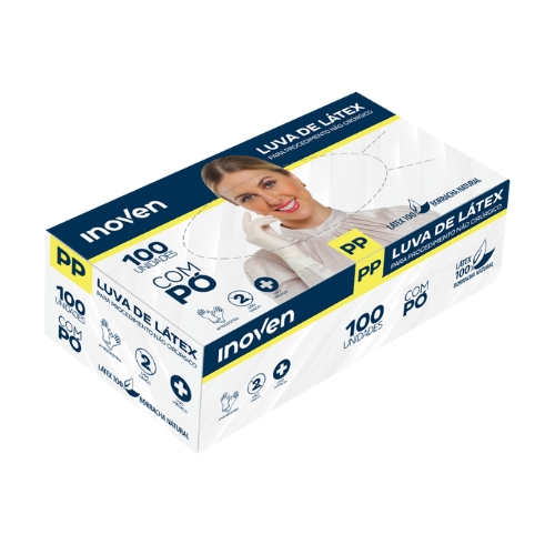 LUVA LATEX TAMANHO PP COM 100 UNIDADES ANVISA COM PO INOVEN