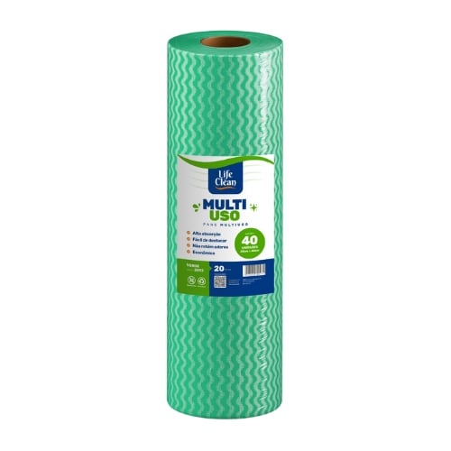 PANO MULTIUSO 28CMX25M VERDE COM 50 UNIDADES LIFE CLEAN