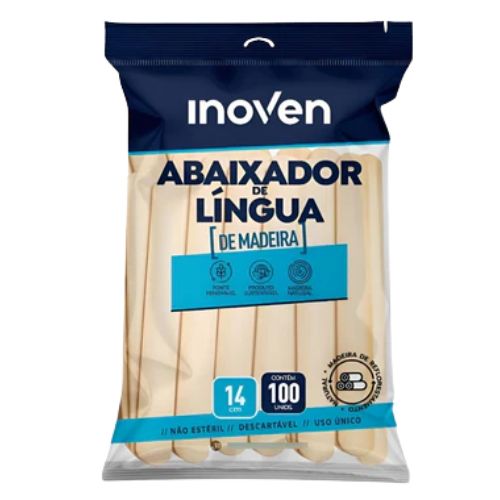 ABAIXADOR DE LINGUA DE MADEIRA COM 100 UNIDADES INOVEN