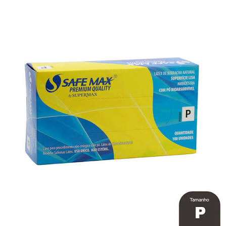 LUVA LATEX TAMANHO P COM 100 UNIDADES COM PO COM ANVISA SAFEMAX 