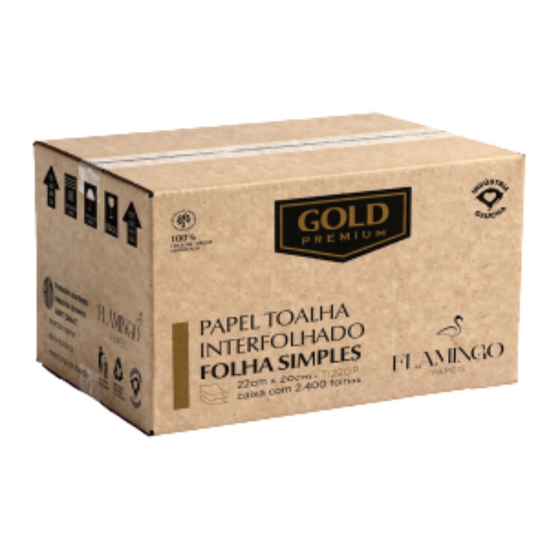 TOALHA PAPEL 2 DOBRAS VIRGEM 2400 FOLHAS 20X22CM GOLD PREMIUM