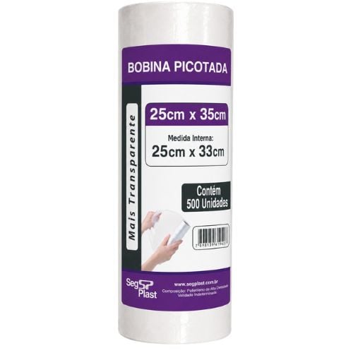 SACO BOBINA PICOTADA 25X35CM 1.2KG 500 UNIDADES SEGPLAST