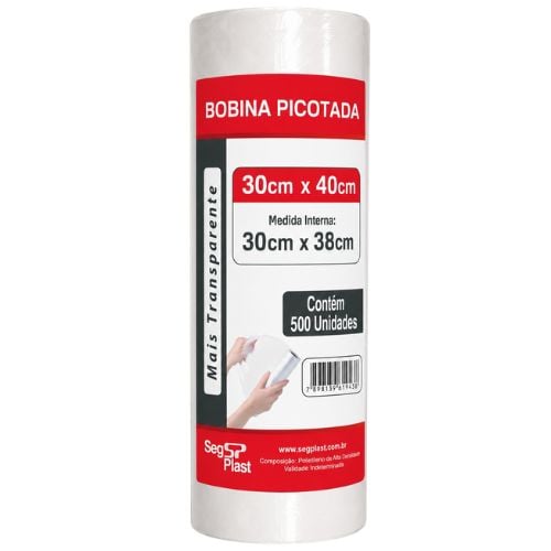 SACO BOBINA PICADA 30X40CM 1.65KG 500 UNIDADES SEGPLAST