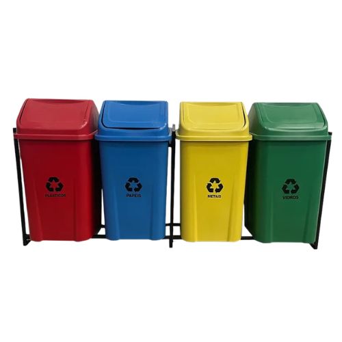 CONJUNTO PLASTICO COLETA SELETIVA BASCULANTE COM 4 UNIDADES 100L PRIMEPRO