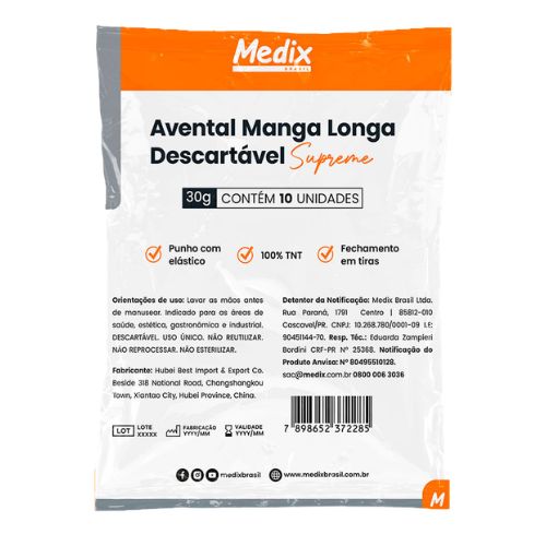 AVENTAL TNT MANGA LONGA COM TIRAS 30G 10 UNIDADES MEDIX