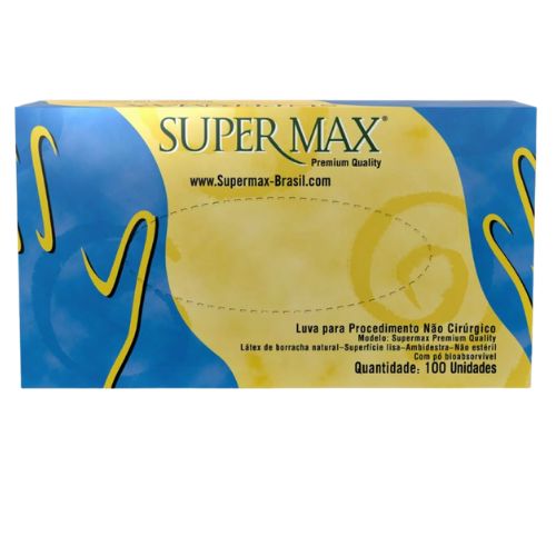 LUVA LATEX TAMANHO PP COM 100 UNIDADES COM PO COM ANVISA SUPERMAX