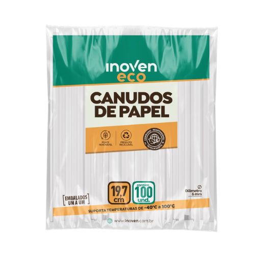 CANUDO BIO PAPEL SACHE 6MM BRANCO 100 UNIDADES INOVEN 