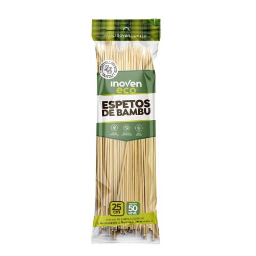 ESPETO DE BAMBU 25CM 50 UNIDADES INOVEN 