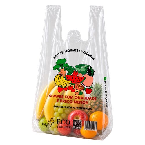 SACOLA PLASTICA TRANSPARENTE IMPRESSA BIODEGRADAVEL 38X50 BIO FLV SEGPLAST 