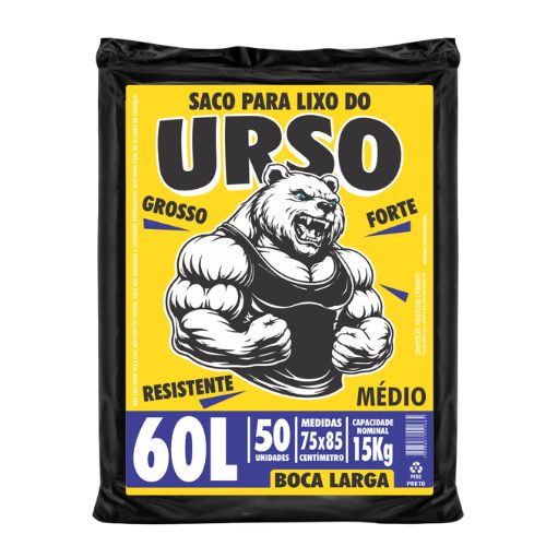 SACO PRETO 60LTS FORTE C/50UND PARA LIXO URSO 75X85 PRIME PRO