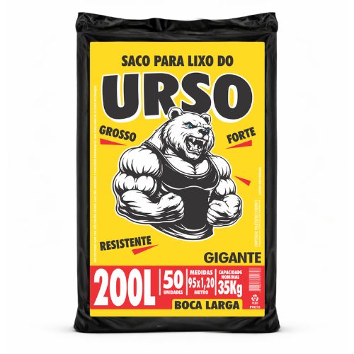 SACO PRETO 200LTS FORTE C/50UND PARA LIXO URSO 95X1,20 PRIME PRO
