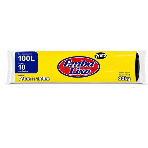 SACO PRETO 110 LITROS REFORCADO 1X10 UNIDADES PARA LIXO ROLO EMBALIXO