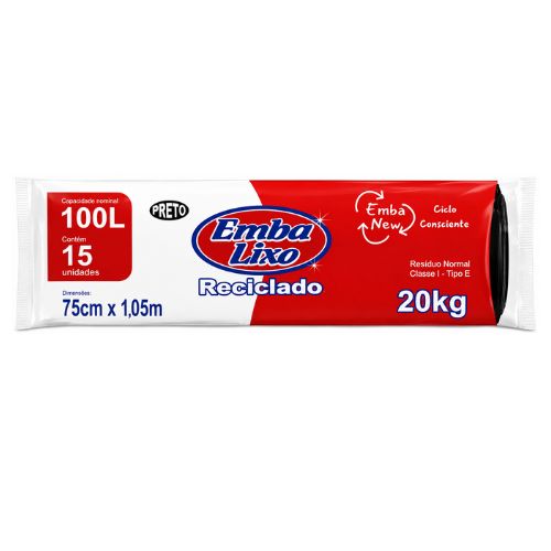 SACO PRETO 110 LITROS RECICLADO REFORCADO 1X15 UNIDADES PARA LIXO ROLO EMBALIXO