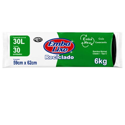 SACO PRETO 30 LITROS RECICLADO 1X30 UNIDADE PARA LIXO ROLO EMBALIXO