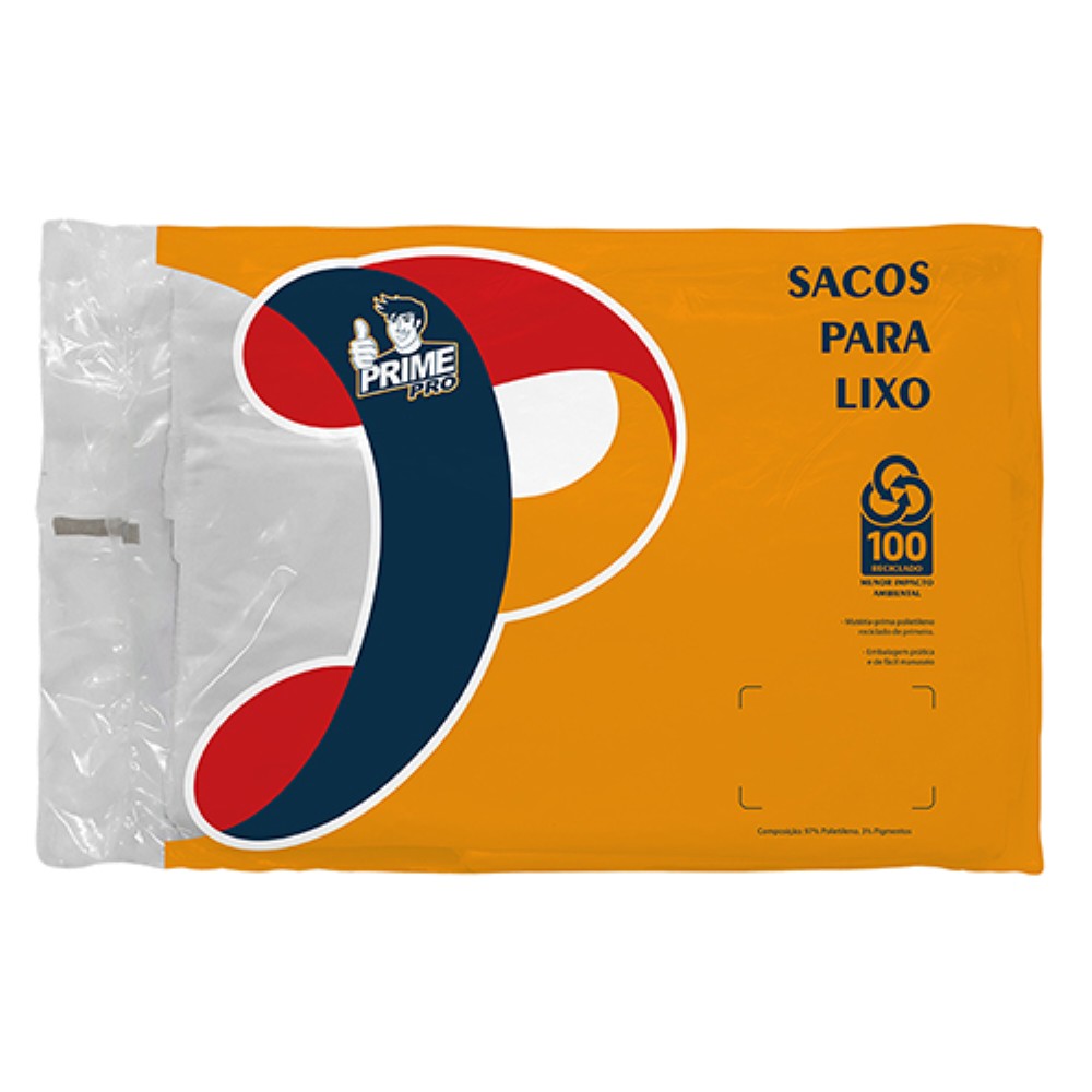 SACO BRANCO 60L PARA LIXO PRIME PRO 100 UNIDADES