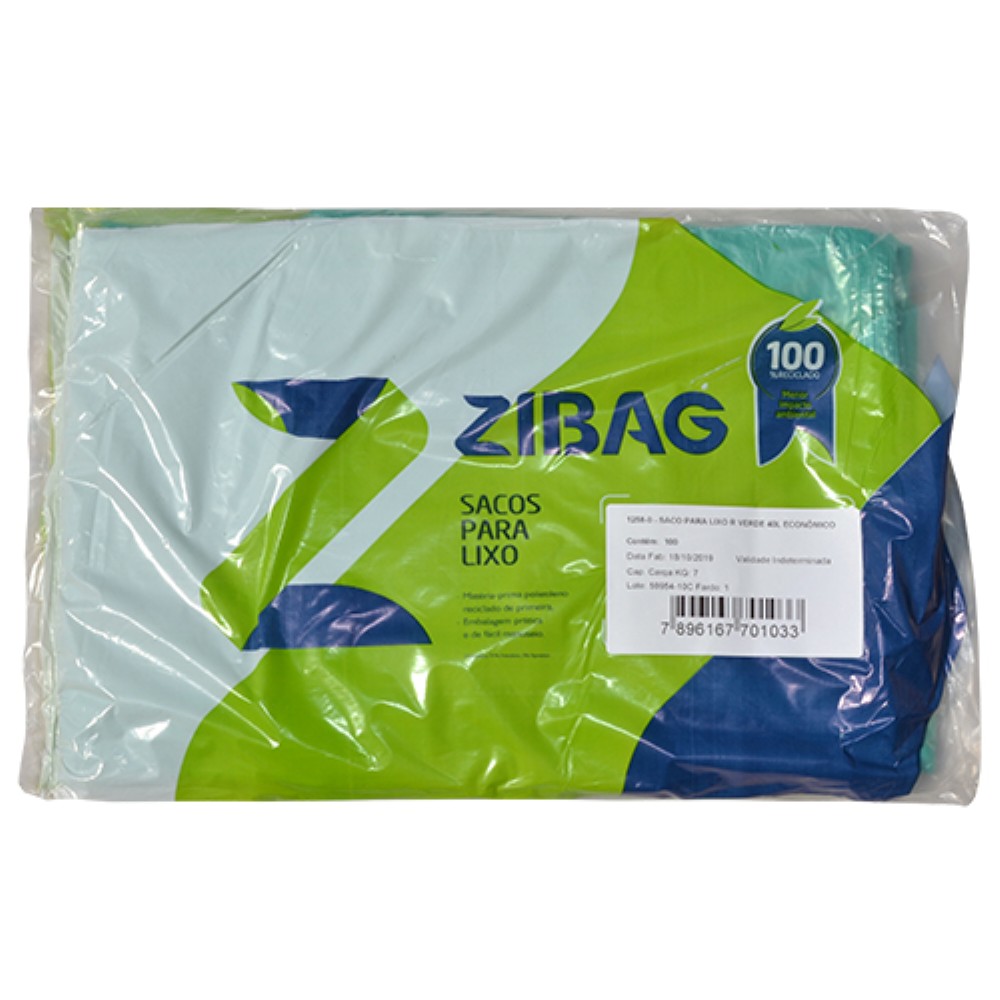 SACO VERDE 40 LITROS PARA LIXO AZEPLAST 100 UNIDADES