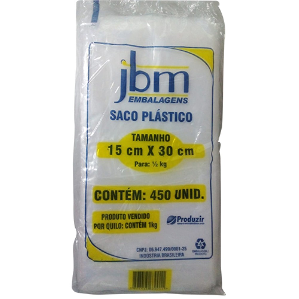 SACO PLASTICO TRANSPARENTE 15X30CM 1KG JBM 100 UNIDADES