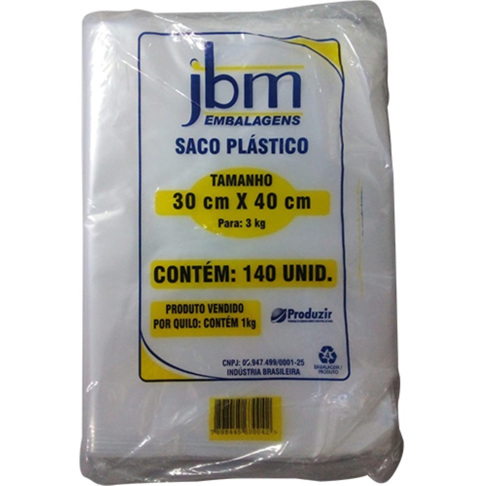 SACO PLASTICO TRANSPARENTE 30X40CM 1KG JBM 100 UNIDADES