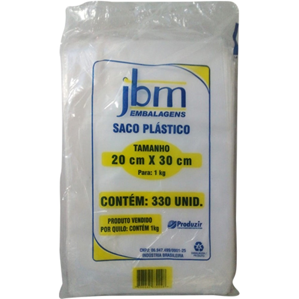 SACO PLASTICO TRANSPARENTE 20X30CM 1KG JBM 100 UNIDADES
