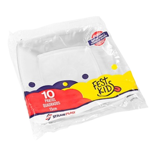 PRATO QUADRADO 15CM CRT PQC-015 1X10UN STRAWPLAST 