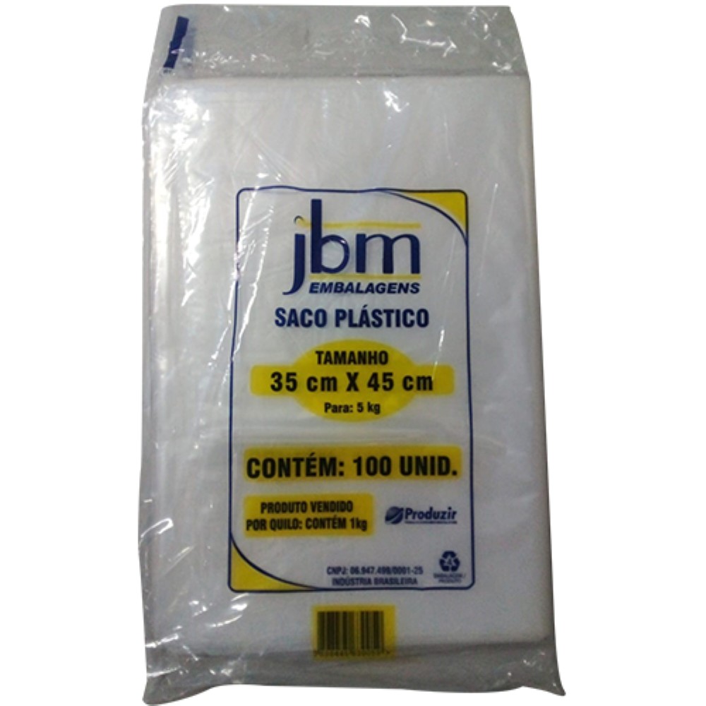 SACO PLASTICO TRANSPARENTE 35X45CM 1KG JBM 100 UNIDADES