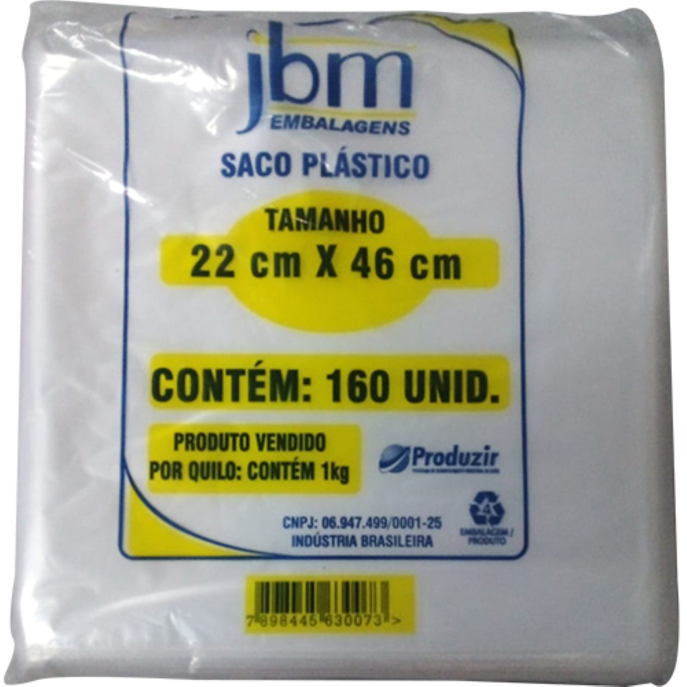 SACO PLASTICO TRANSPARENTE 22X46CM 1KG JBM 100 UNIDADES