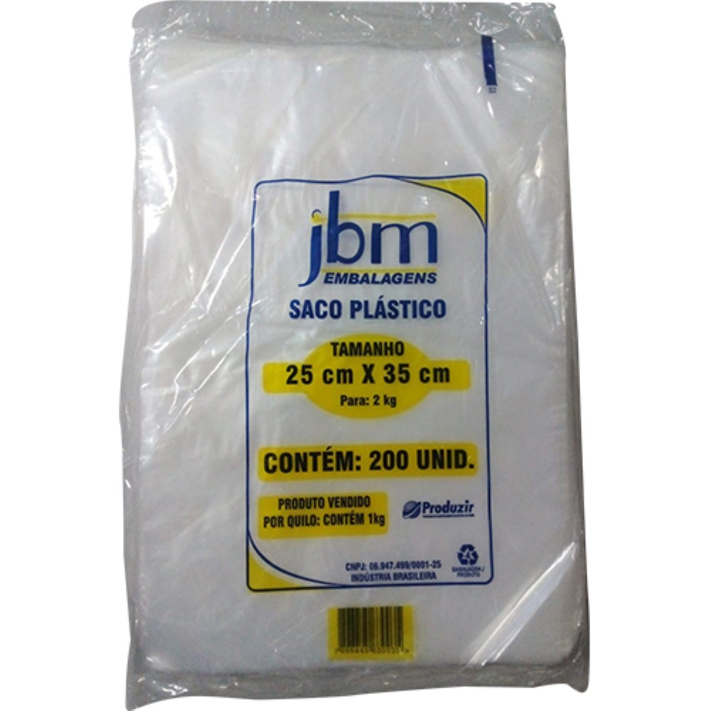 SACO PLASTICO TRANSPARENTE 25X35CM 1KG JBM 100 UNIDADES