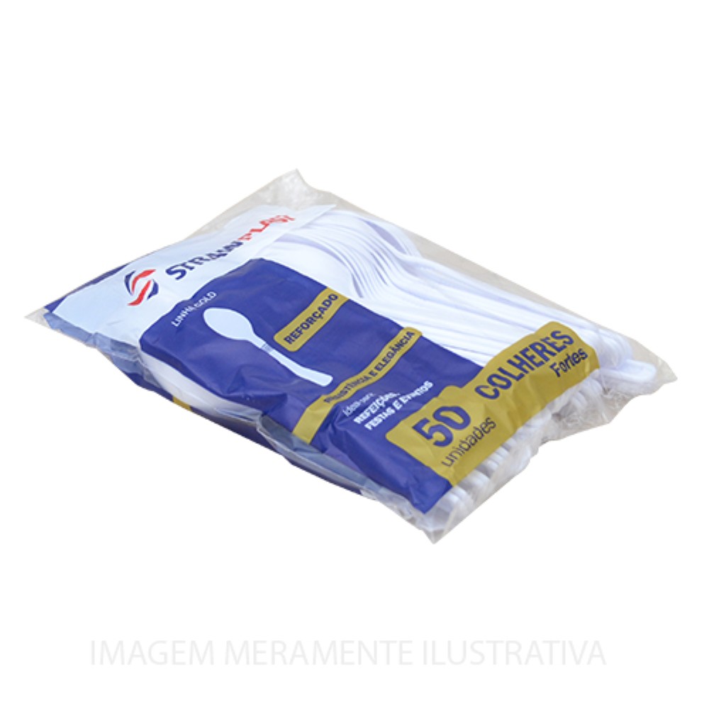 COLHER DESCARTAVEL FORTE BRANCA 1X50 UNIDADES STRAWPLAST