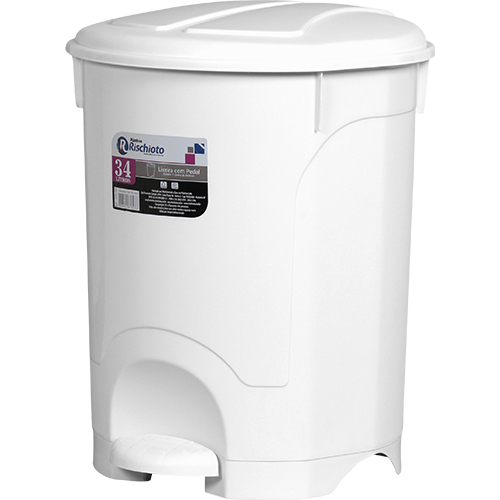 LIXEIRA REDONDA COM PEDAL BRANCA 34L RISCHIOTO