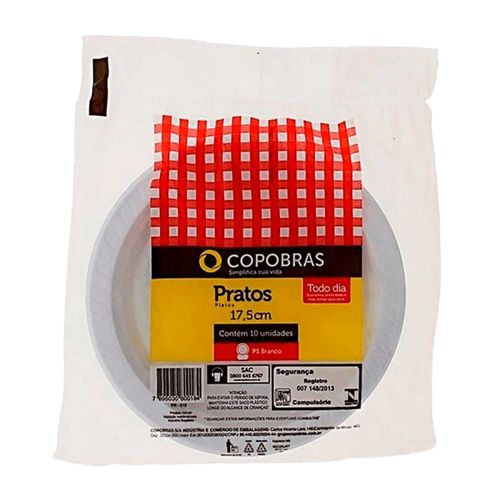 PRATO PLASTICO 18CM RASO BRANCO 50X10UN COPOBRAS