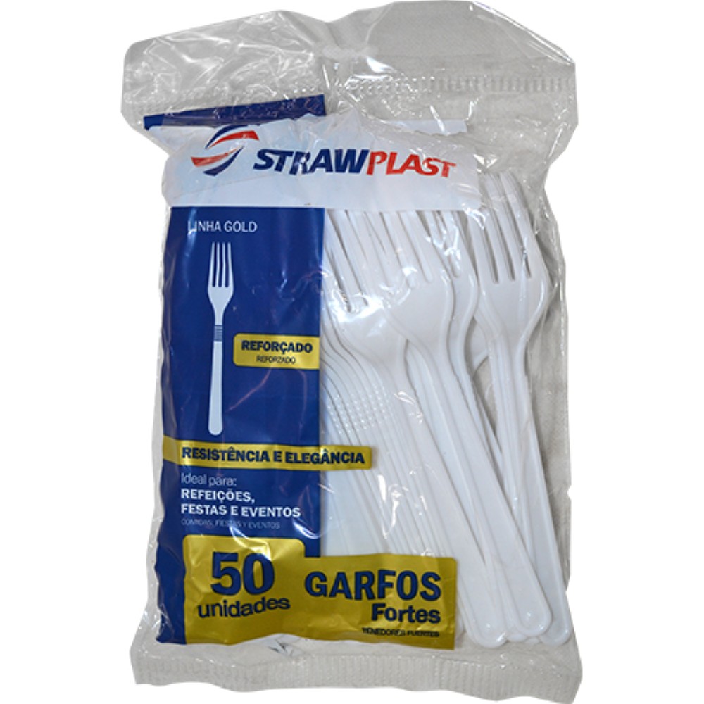 GARFO DESCARTAVEL FORTE BRANCO 1X50 UNIDADES STRAWPLAST