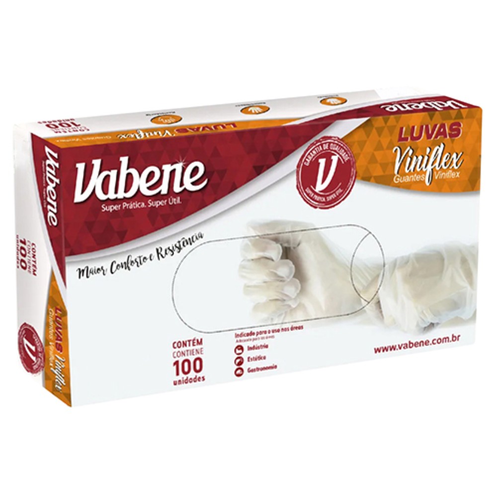 LUVA VINIFLEX TAMANHO M COM 100 UNIDADES SEM PO VABENE