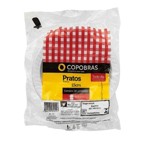 PRATO PLASTICO 15CM RASO BRANCO 50X10UN COPOBRAS 