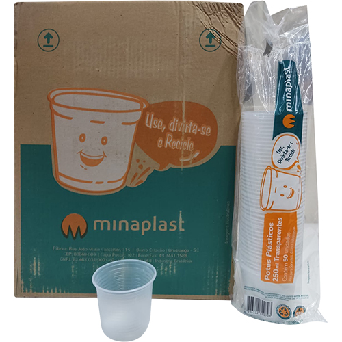 POTE DESCARTAVEL TRANSPARENTE FRISADO 200ML 20X50 UNIDADES MINAPLAST 