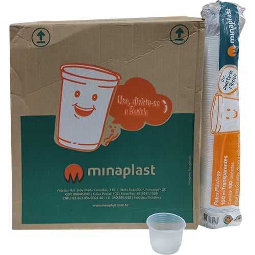 POTE DESCARTAVEL TRANSPARENTE FRISADO 100ML PS 25X100 MINAPLAST 