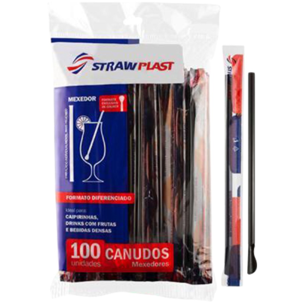 CANUDO MEXEDOR 6MM PRETO 1X100 UNIDADES STRAWPLAST