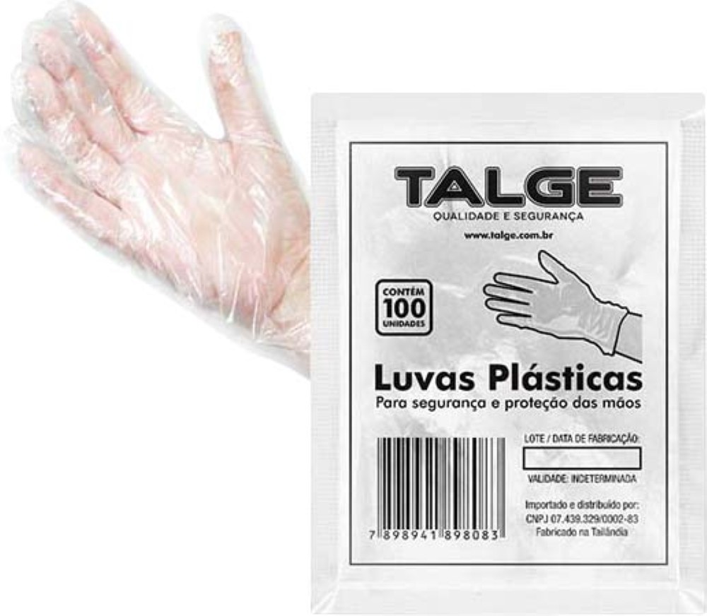 LUVA PLASTICA DESCARTAVEL TRANSPARENTE COM 100 UNIDADES TALGE