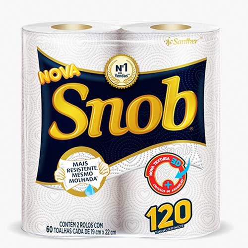 TOALHA DE PAPEL BRANCA PACOTE COM 2 ROLOS 120 FOLHAS SNOB