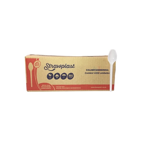 COLHER DESCARTAVEL SOBREMESA BRANCA 1000 UNIDADES STRAWPLAST
