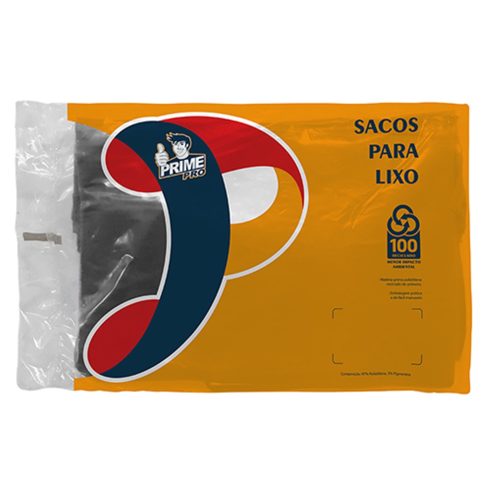 SACO PRETO  SUPER REFORCADO PARA LIXO PRIME 110LTS 100 UNIDADES