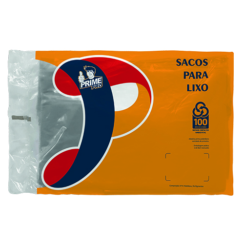SACO CINZA 110LTS MEDIO PARA LIXO PRIME PRO 100 UNIDADES