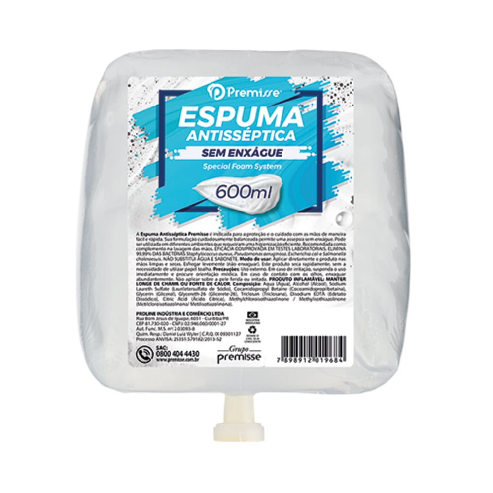 ALCOOL ESPUMA 600ML ANT-SEPTICO PREMISSE